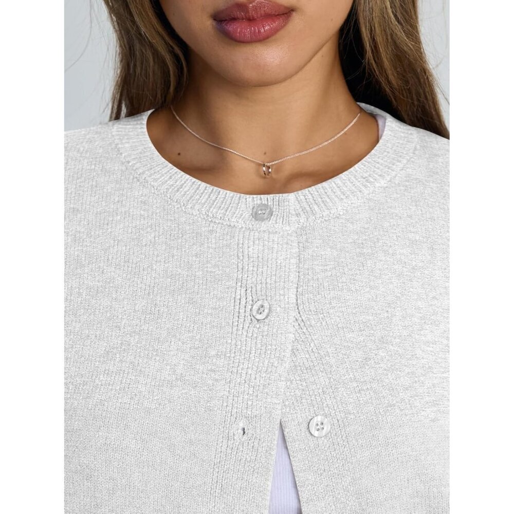 Women Cropped Cardigan Sweater Lightweight Knit Fall Casual Outfit - Picture 5 of 6